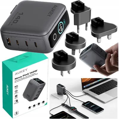 Zdjęcie produktu dla Ładowarka Sieciowa Aukey Pa-B10U 140W Adapter 3X Usb-C 1X Usb-A Eu Uk Us Au