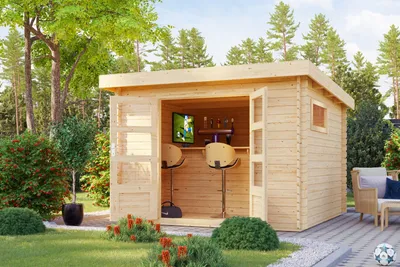 Produktbild von Karibu Gartenhaus Blockbohlenhaus Benstrup 5 im Sparset 28mm Wandstärke 297 x 297 cm Inklusive Dachfolie und extra Fenster Farbe: Naturbelassen