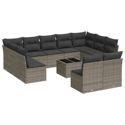 Produktbild von vidaXL 12-tlg. Garten-Sofagarnitur mit Kissen Grau Poly Rattan