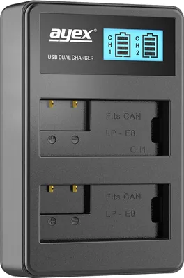 Produktbild von USB Dual Ladegerät für Canon LP-E8 Akkus beleuchtetes Display Ladestandanzeige