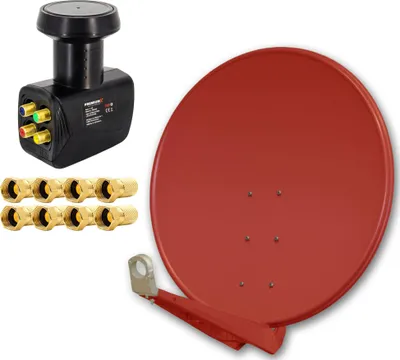 Produktbild von PremiumX DELUXE100 cm Alu Ziegelrot Sat Schüssel Satelliten Spiegel Antenne mit Quad LNB und F-Stecker