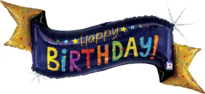 Produktbild von Shape Folienballon Banner "Happy Birthday" Holografisch | 114 cm
