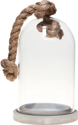 Obrázok produktu pre Sklenený zvon s betónovým podstavcom a lanom, námorná vintage stolová dekorácia, dekoratívny zvon Ø17cm H28cm