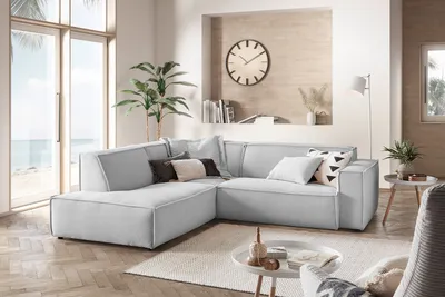 Produktbild von KAWOLA Sofa SAMU Ecksofa Cord hellgrau Recamiere links