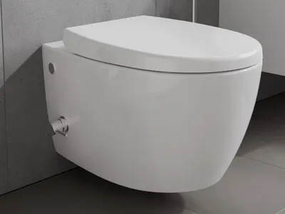 Produktbild von Aqua Bagno Taharet WC Inkl. Softclose Sitz und Ventil Dusch-WC Hänge-WC Toilette mit Bidet-Funktion Tiefspülklosett Keramik Spülrandlos 510 x 363 mm