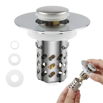 Image de Bouchon de lavabo pop-up en acier inoxydable, universel, de 25 à 40 mm, avec filtre