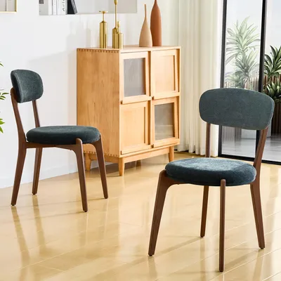 Produktbild von MODFU Polsterstuhl Komfort 2er Set Stühle Gepolsterter Sitz Metallgestell Stabil Esszimmer Küche Leinen Schwarz