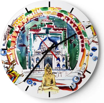 Produktbild von Wanduhr - Rund - Glasuhr - Elefanten Indien Religion Kultur - 40x40cm - Schleichendes Uhrwerk - Lautlos - zum Aufhängen bereit - Dekoration Modern - Wanddekoration aus Glas - C3AR40x40-2980