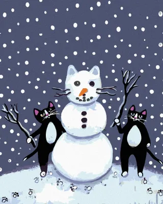 Produktbild von Zuty - Malen nach Zahlen - SCHWARZE KÄTERCHEN UND SCHNEEMANN, 40x50 cm, ohne Keilrahmen