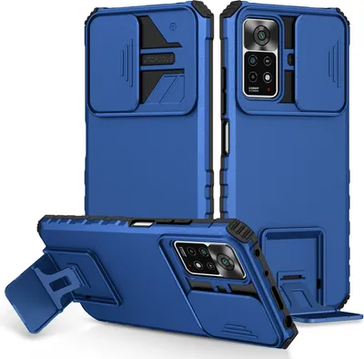 Image de Étui pour Xiaomi Redmi Note 11 Pro 5G/4G étui de protection militaire double couche avec support et protection coulissante de l'appareil photo bleu