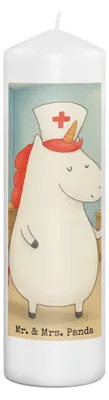 Produktbild von Mr. & Mrs. Panda Kerze Einhorn Krankenschwester Design 29 x 8 cm XL - Weiß - Geschenk, Wachskerze, Ärztin, Krankenpflegerin, Unicorn, Krankenhaus, Blockkerze