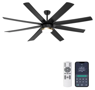 Deckenventilator mit Licht, 70 Zoll, dimmbar, DC-Motor, schwarz, Fernbedienung