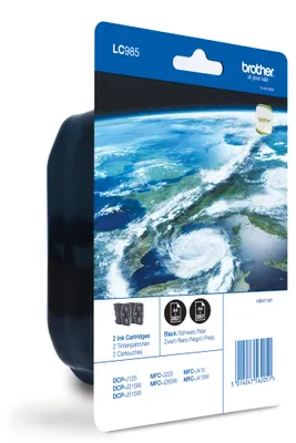 Produktbild von Brother LC985BKBP2, Schwarz, Tinte auf Pigmentbasis, 2 Stück(e), 300 Seiten, Doppelpack