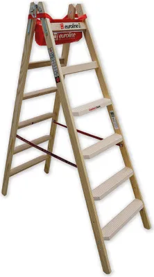 Produktbild von Euroline Holz Stufenstehleiter mit Comfort-Stufen mit Werkzeugablage 2x6 Stufen