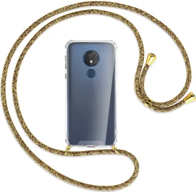 Produktbild von Handykette Backcover-Schutzhülle mit Band (Metall goldfarben) für Motorola Moto G7 Power - braun+beige
