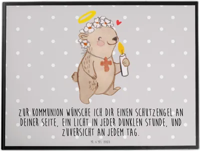 Produktbild von Mr. & Mrs. Panda schreibtischunterlage Bär Kommunion Mädchen - Grau Pastell - Geschenk, schreibtischmatte, Unterlage Schreibtisch, Schreibunterlage, Gläubig, Liebe, Gott