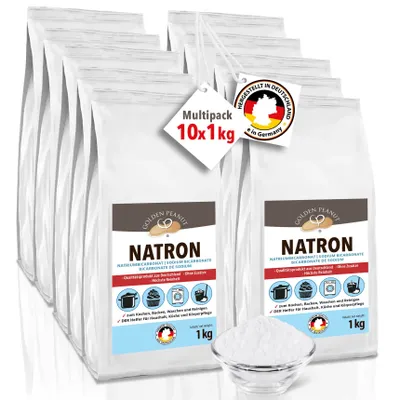 Produktbild von GOLDEN PEANUT Natron Pulver 10 x 1 kg Nachfüllpack Natriumhydrogencarbonat Backsoda Backpulver Wasch-Soda Lebensmittelqualität aus Deutschland