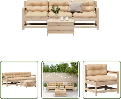 Produktbild von The Living Store 4-tlg. Garten-Lounge-Set mit Kissen Massivholz Kiefer