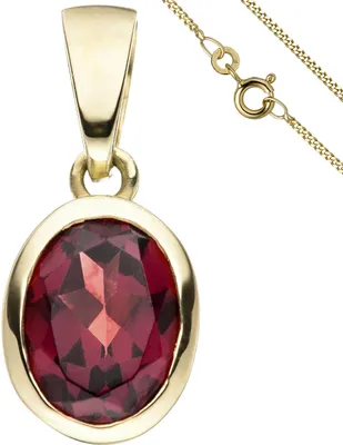 Produktbild von Schmuck-Set, Anhänger roter Granat auf 1,3mm Panzerkette 333 Gold Gelbgold, 45cm