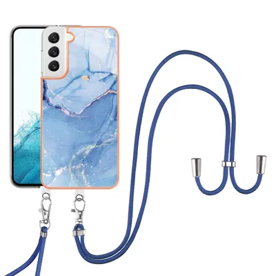 Immagine prodotto di Custodia con cinturino per Samsung Galaxy S23, bumper in TPU a fantasia, custodia protettiva con cinturino regolabile blu