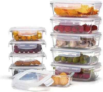 Productafbeelding van Glazen Vershouddozen - Voorraadpotten Container Set - Levensmiddelen n - Luchtdicht Uitloopveilig - 20 Delige Set - Transparant