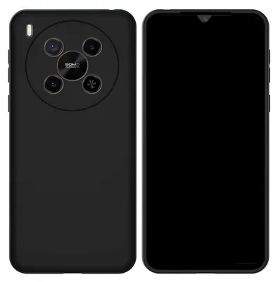 A black smartphone shown from the back and front.