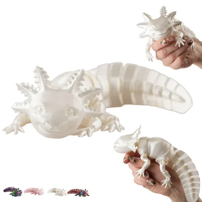 Produktbild von Flexi Axolotl 25 cm, bewegliche Axolotl-Figur aus dem 3D-Drucker, Fidget für den Schreibtisch – Perlweiß