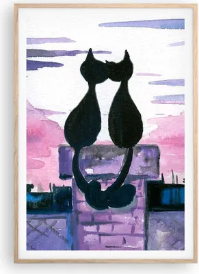 Produktbild von Gerahmtes Poster - Rahmen in heller Eiche - Katzen Dach Liebe Tier - 70x100 cm - Wand Bild - Wanddeko - Wandbilder - Wandposter - Bilderrahmen - Bilder - Kunstdruck - Wandbild - P2NPA70x100-2970