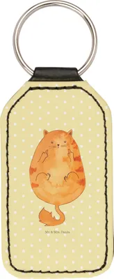Produktbild von Mr. & Mrs. Panda Schlüsselanhänger Katze Frühaufsteher - Gelb Pastell - Geschenk, Taschenanhänger, Kaffee, schlüssel anhänger, Mittelfinger, Katzen, für, Tiger