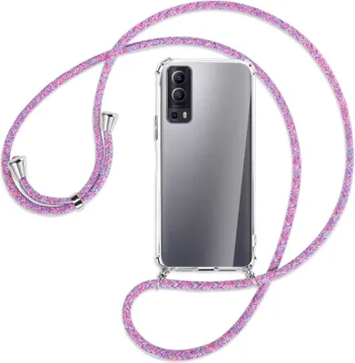 Produktbild von Handykette Backcover-Schutzhülle mit Band (Metall silberfarben) für vivo Y52 5G / Y72 5G / vivo iQOO Z3 - lila/rosa/blau