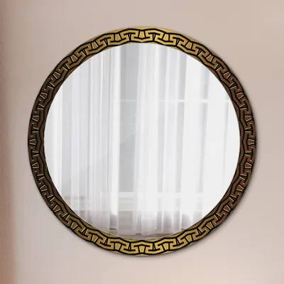 Produktbild von Ø100cm Spiegel - Glasrahmen mit Aufdruck - Wandspiegel Schlafzimmer - griechisch Ornament