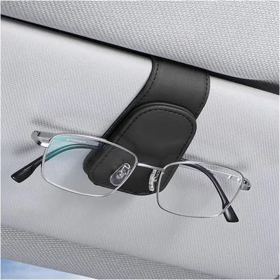 Produktbild von Brillenhalter für Auto Sonnenblende, Magnetischer Leder Brillenclip, Ticket Karten Halterung, Schwarz