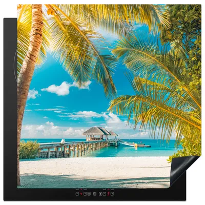 Produktbild von KitchenYeah© Herdabdeckplatte Tropisch - Strand - Palme , 78x78cm, Küche Deko, Glaskeramikkochfeld Herdabdeckung, Abdeckplatte fùr Kochfeld