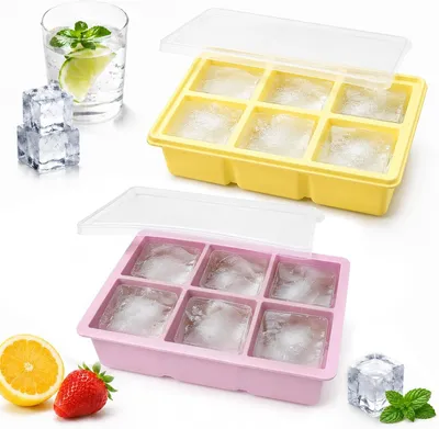 Imagen del producto de Molde de silicona para hacer cubitos de hielo, 2 unidades, apilable, con tapa, libre de BPA, 180 ml, para congelador