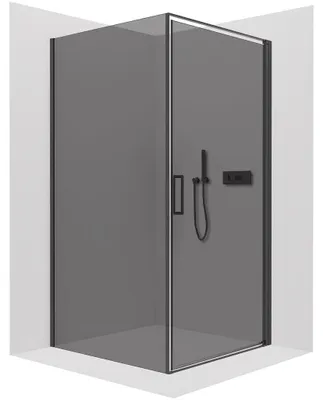 Zdjęcie produktu dla szkło ceramiczneO – Kabina prysznicowa Porte L/P – 8 mm – czarna matowa, szkło grafitowe – 80 x 100 x 195 cm – obrotowa