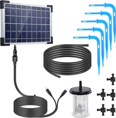 Produktbild von Automatisches Solar-Tropfbewaesserungssystem, solarbetriebenes Tropfbewaesserungsset, integrierte 2200-mAh-Batterie, unterstuetzt 30 Toepfe, 7 Timer-Modi, IP65 wasserdicht, selbstbewaesserndes DIY-Bewaesserungsset fuer den Innen- und Aussenbereich, Gewaechshaus, Garten, Balkon