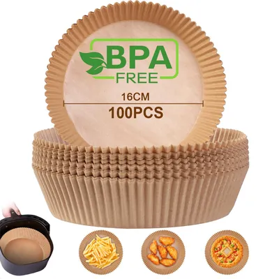 Obrázek produktu pro Papír na pečení do horkovzdušné fritézy, 16 cm, 100 kusů, bez BPA, voděodolný, odolný proti oleji