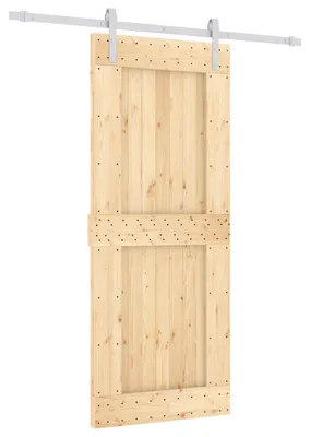 Zdjęcie produktu dla Drzwi przesuwne w kolorze naturalnym i białym, 85 x 210 cm, z litego drewna sosnowego