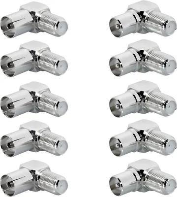 Produktbild von ARLI 10x TV Winkeladapter – IEC 9,5 mm 5x Stecker & 5x Buchse auf F-Kupplung | 90° Koax Adapter Set DVB-T2 DVB-C2
