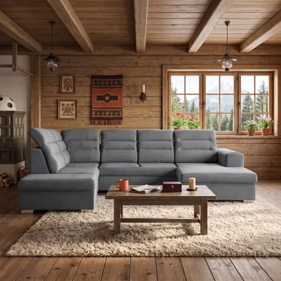 Produktbild von MUFFO Ecksofa U-Form CLOUD U Links mit Schlaffunktion 120x252 Velours Grau, KI-generiertes Bild
