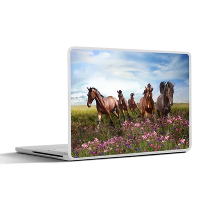 Produktbild von MuchoWow® Laptop Aufkleber Sticker Cover Pferde - Blumen - Rosa 31x22.5 cm - Laptop-Deko