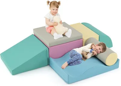 Imagen del producto de 7 bloques de espuma, bloques suaves para jugar y escalar, bloques de espuma gigantes, bloques grandes de varios colores, bloques de construcción para bebés y niños pequeños (azul)