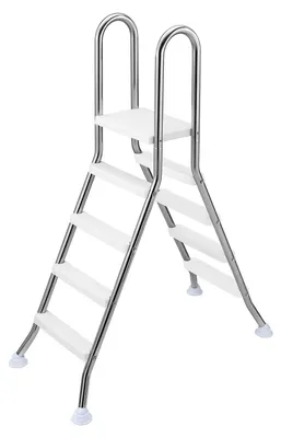 Obrázek produktu pro Žebřík k nadzemnímu bazénu, nerezové schody do bazénu ve tvaru písmene A pro stěnu vysokou 125 cm, odolné schody pro vstup a výstup s nosností 150 kg, vybavené 4 bezpečnými protiskluzovými schody a plošinou, stříbrné