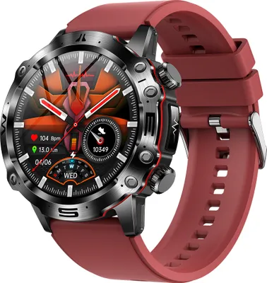 Image de ET482 Smartwatch, montre de sport, écran AMOLED 1,43 pouces, traqueur de fitness, avec fonctions de sport et de santé, bracelet en silicone, rouge