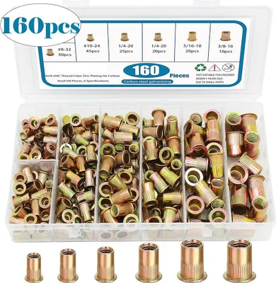 Produktbild von INF 160 Stück Zinklegierung Rändelmutter-Sortiment - Gewinde-Nietmuttern-Set