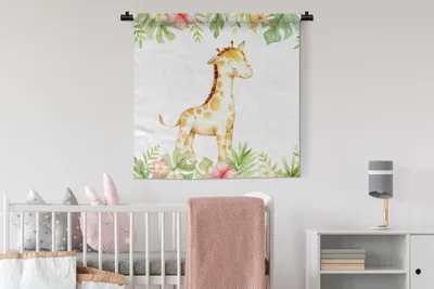 Produktbild von MuchoWow® Wandteppich Wandbehang Giraffe - Aquarell - Dschungel 90x90 cm Tapisserie Dekoration Wandtuch - Wandaufhänger