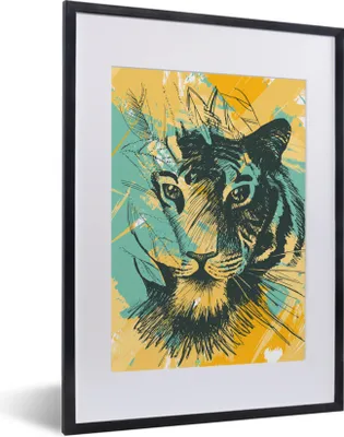 Produktbild von MuchoWow® MuchoWow® Gerahmtes Poster Tiger - Abstrakt - Kopf 30x40 cm - Poster mit zchwarzem Bilderrahmen - Wandposter Schlafzimmer