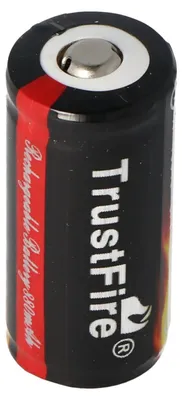 Produktbild von Trustfire 16340 Li-ion Akku 880mAh 3,6V - 3,7V PCB geschützt 36x16,4mm ACHTUNG: Lila Schutzfolie vor Gebrauch entfernen!