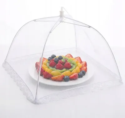 Produktbild von Fliegenhaube Pop-Up 45 x 45 cm, faltbare Speiseglocke aus Netz, weiße Abdeckhaube für Speisen, Insektenschutz für Grill, Picknick, Garten, waschbar