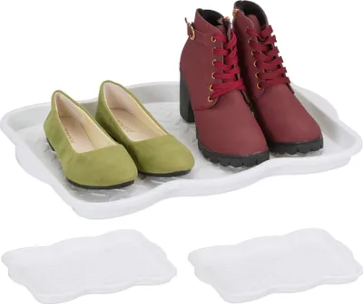 Produktbild von Relaxdays Schuhabtropfschale 3er Set, Kunststoff, Schuhablage 2 Paar Schuhe, Schuhabsteller, HBT: 3 x 48 x 34 cm, weiß